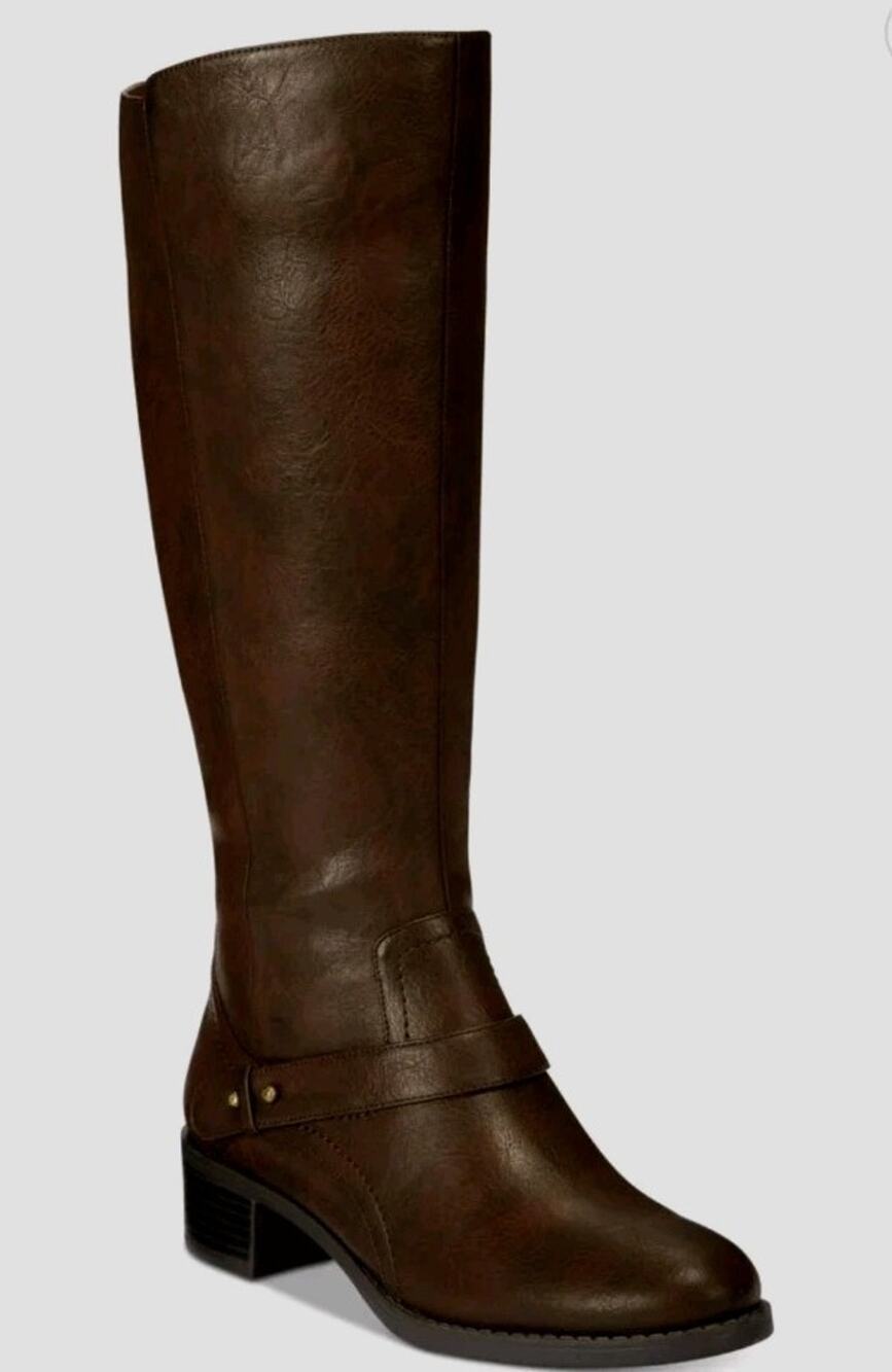 Easy Street ~Woman Sz. 9.5M~Jewel Wide-Calf Brown Faux Leather Riding Boots NWOB